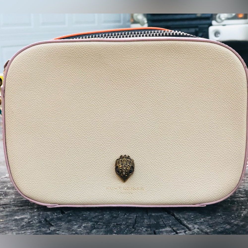 Kurt Geiger Cream Crossbody Bag with Blue and Yellow Straps